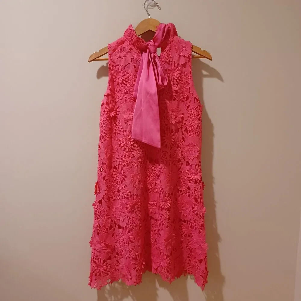 Tuckernuck Guipure Lace Blythe Sleeveless Floral Dress Pink Size L Preppy Party - Picture 7 of 10